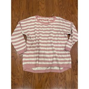 Crew Neck Striped Glitter Pink Pullover Shirt (Shown On), Gently Used